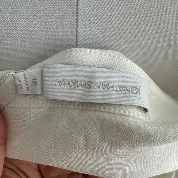 Jonathan Simkhai Shirt Dress Womens 10 Linen Blend Ruched Off Shoulder White