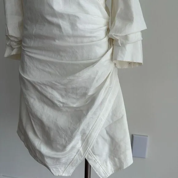 Jonathan Simkhai Shirt Dress Womens 10 Linen Blend Ruched Off Shoulder White