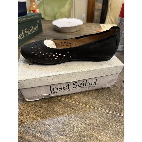 Josef‎ Seibel Pippa Ballet Flat Womens Shoes Size EU 41 US 10 Die Cut Black
