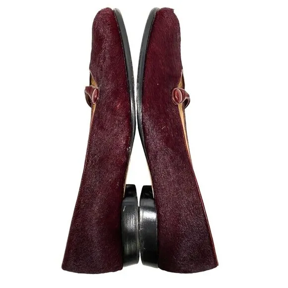 Joseph Azagury London Mary Jane flats loafers rich burgundy hair women’s 37