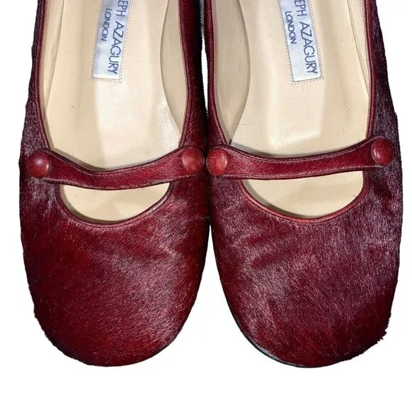 Joseph Azagury London Mary Jane flats loafers rich burgundy hair women’s 37