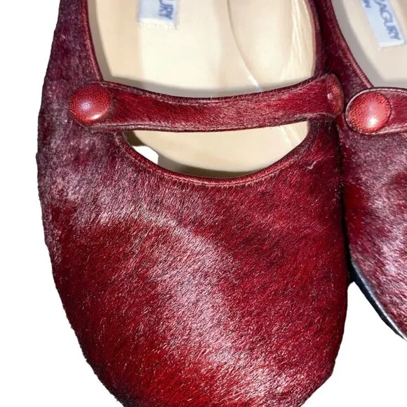 Joseph Azagury London Mary Jane flats loafers rich burgundy hair women’s 37