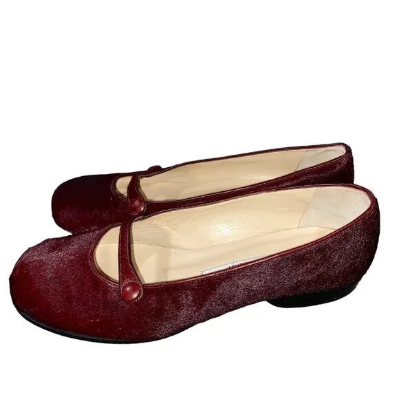 Joseph Azagury London Mary Jane flats loafers rich burgundy hair women’s 37