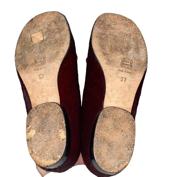 Joseph Azagury London Mary Jane flats loafers rich burgundy hair women’s 37