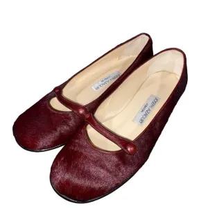 Joseph Azagury London Mary Jane flats loafers rich burgundy hair women’s 37