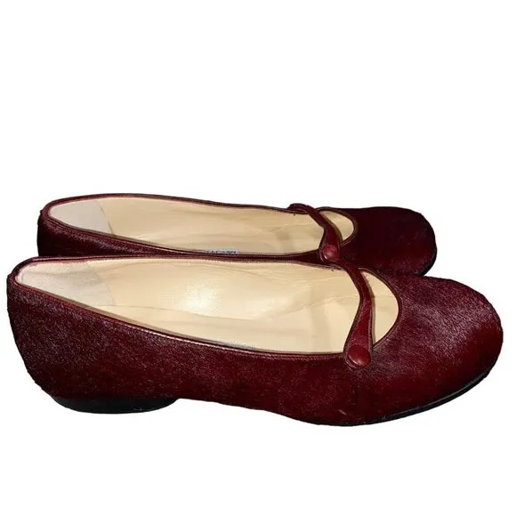 Joseph Azagury London Mary Jane flats loafers rich burgundy hair women’s 37