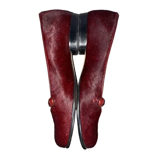 Joseph Azagury London Mary Jane flats loafers rich burgundy hair women’s 37