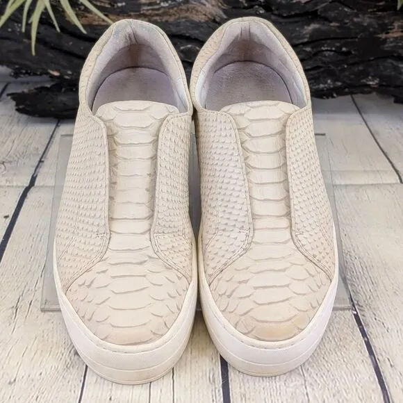 J/Slides Heidi Slip-On Leather Sneakers - Snake Embossed Cream