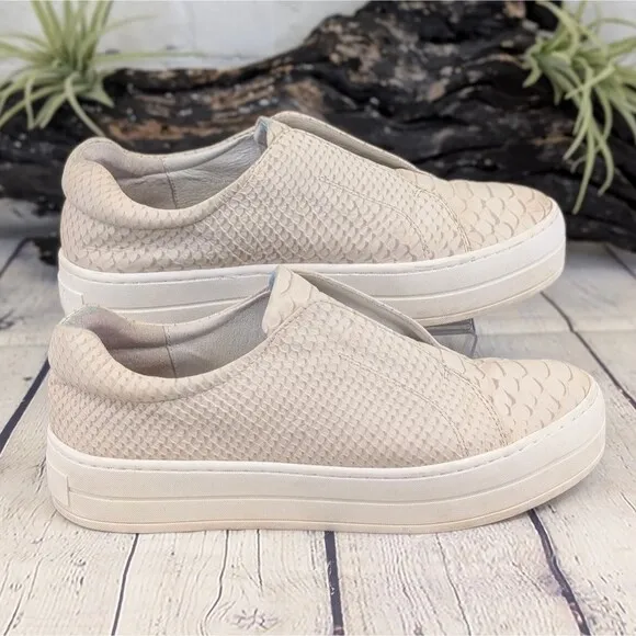 J/Slides Heidi Slip-On Leather Sneakers - Snake Embossed Cream