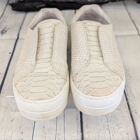 J/Slides Heidi Slip-On Leather Sneakers - Snake Embossed Cream