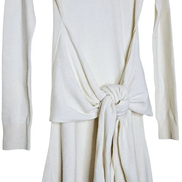 JW Anderson Cream Tie Front Wool Handkerchief Hem Midi Sweater Dress