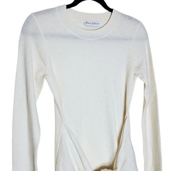 JW Anderson Cream Tie Front Wool Handkerchief Hem Midi Sweater Dress