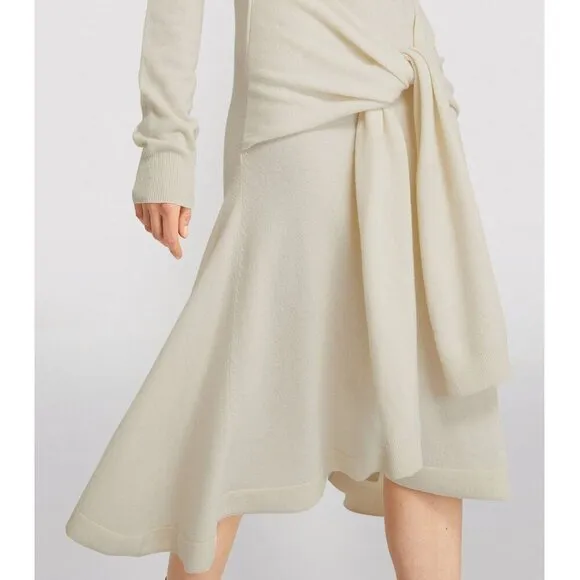 JW Anderson Cream Tie Front Wool Handkerchief Hem Midi Sweater Dress