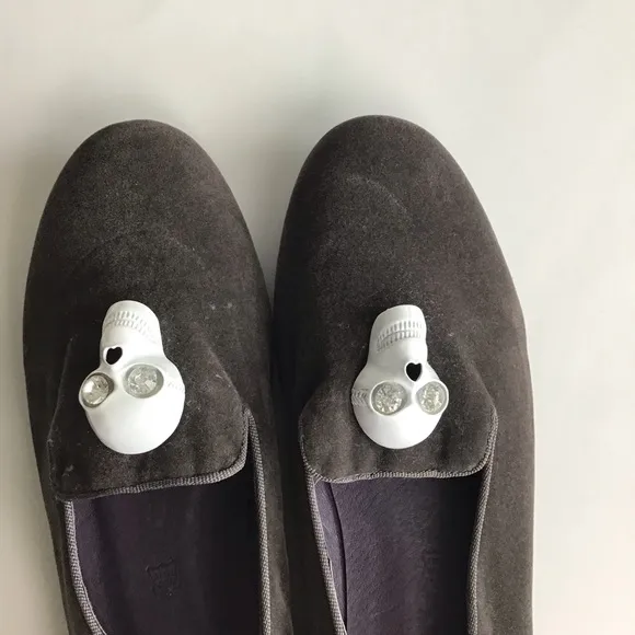 Kalaca Skull Flats 39 Gray Velvet Loafer Driving