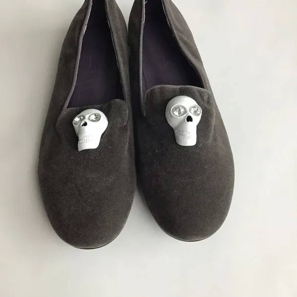 Kalaca Skull Flats 39 Gray Velvet Loafer Driving