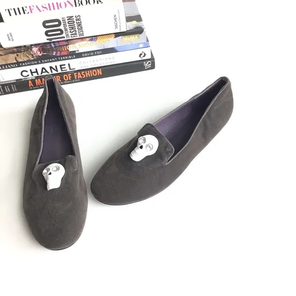 Kalaca Skull Flats 39 Gray Velvet Loafer Driving