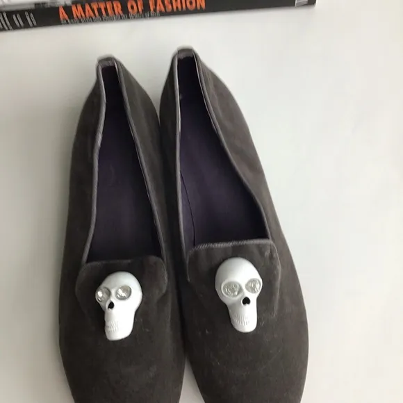 Kalaca Skull Flats 39 Gray Velvet Loafer Driving