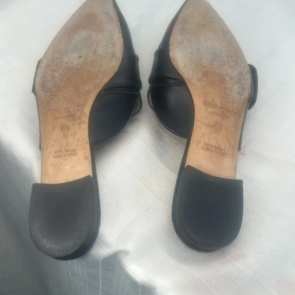 Kate Spade Broadway Black Leather Pearl Buckle Pointed Toe Slides/Mules size 9.5