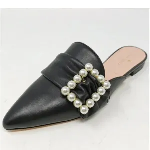 Kate Spade Broadway Black Leather Pearl Buckle Pointed Toe Slides/Mules size 9.5