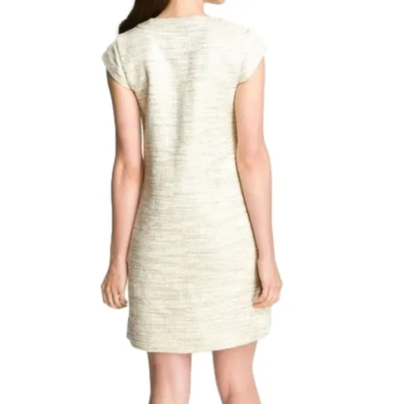 Kate Spade Champagne &amp; Ivory Tweed Helene Split Neck Shift Dress