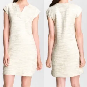 Kate Spade Champagne &amp; Ivory Tweed Helene Split Neck Shift Dress