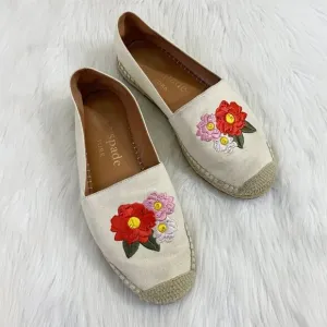 Kate Spade Cream Dahlia Espadrille Flat Loafers w Floral Embroidery Size 8.5