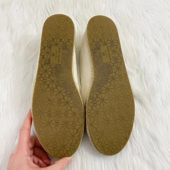 Kate Spade Cream Dahlia Espadrille Flat Loafers w Floral Embroidery Size 8.5