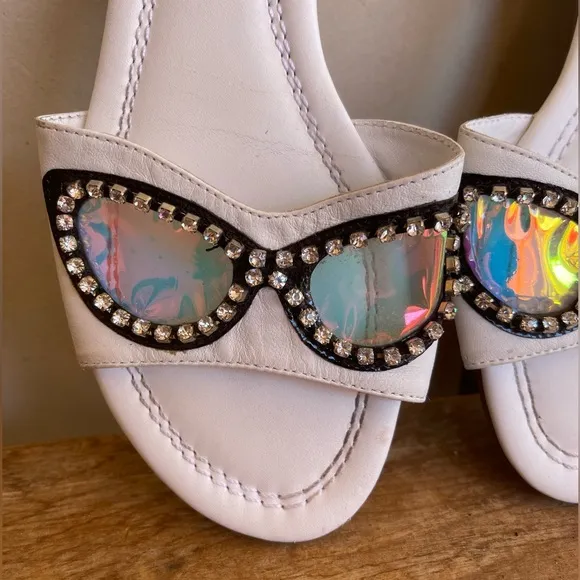 KATE SPADE Cute Slides Flats w/Glasses Rhinestones Iridescent Lenses Sz 7.5M NEW