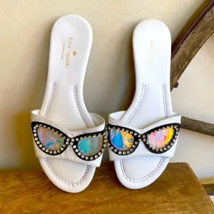 KATE SPADE Cute Slides Flats w/Glasses Rhinestones Iridescent Lenses Sz 7.5M NEW