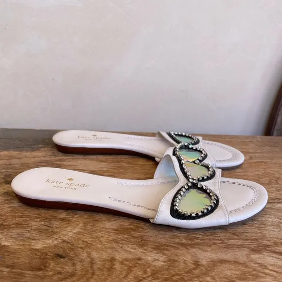 KATE SPADE Cute Slides Flats w/Glasses Rhinestones Iridescent Lenses Sz 7.5M NEW