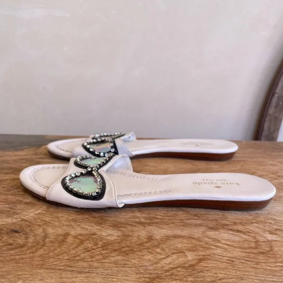 KATE SPADE Cute Slides Flats w/Glasses Rhinestones Iridescent Lenses Sz 7.5M NEW