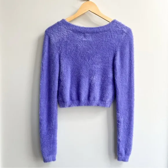 [katie j] fuzzy mara crop cardigan periwinkle XL