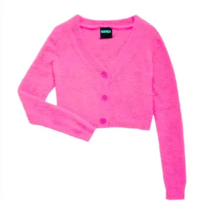 [katie j] fuzzy mara crop cardigan shocking pink XL