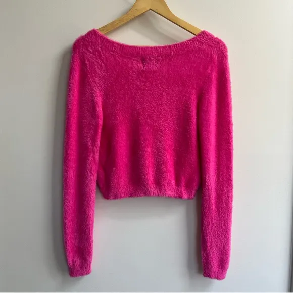 [katie j] fuzzy mara crop cardigan shocking pink XL