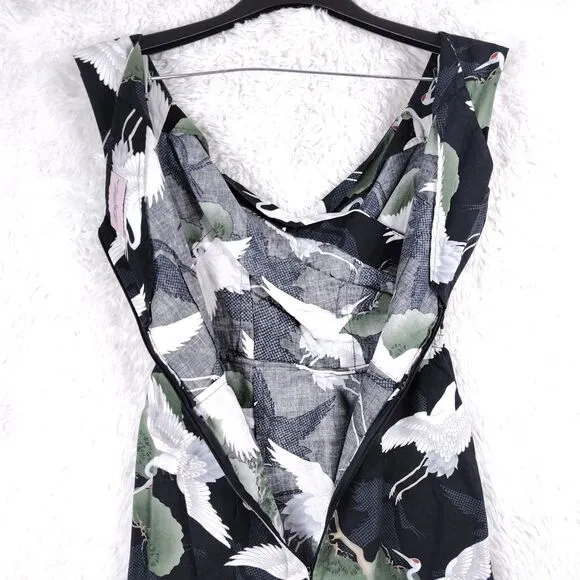 Katya Wildman Bombshell Confident Pencil Dress White Heron Print Cotton 10