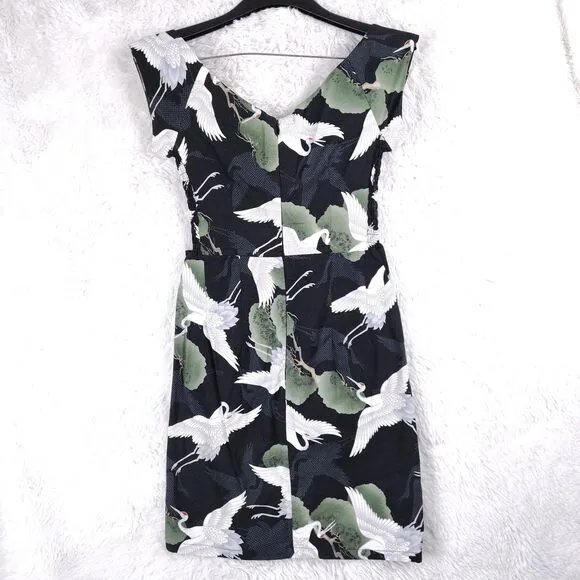 Katya Wildman Bombshell Confident Pencil Dress White Heron Print Cotton 10