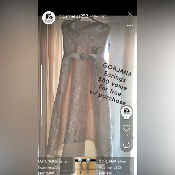 KAY UNGER Bella Strapless Hi-lo Hem Gown   free Gorjana earrings