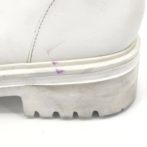 Kenneth Cole Rhode Light Leather Combat Boots with Polar Grip 8.5 White