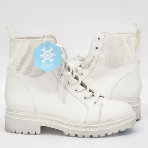 Kenneth Cole Rhode Light Leather Combat Boots with Polar Grip 8.5 White