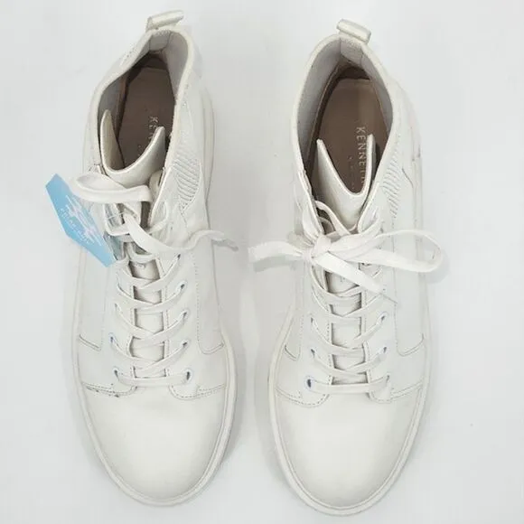 Kenneth Cole Rhode Light Leather Combat Boots with Polar Grip 8.5 White