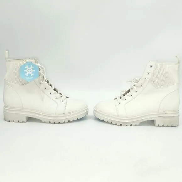 Kenneth Cole Rhode Light Leather Combat Boots with Polar Grip 8.5 White