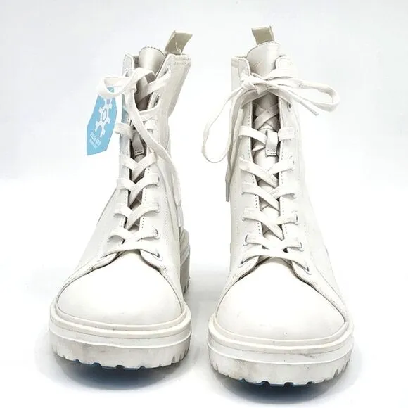 Kenneth Cole Rhode Light Leather Combat Boots with Polar Grip 8.5 White