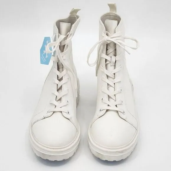 Kenneth Cole Rhode Light Leather Combat Boots with Polar Grip 8.5 White