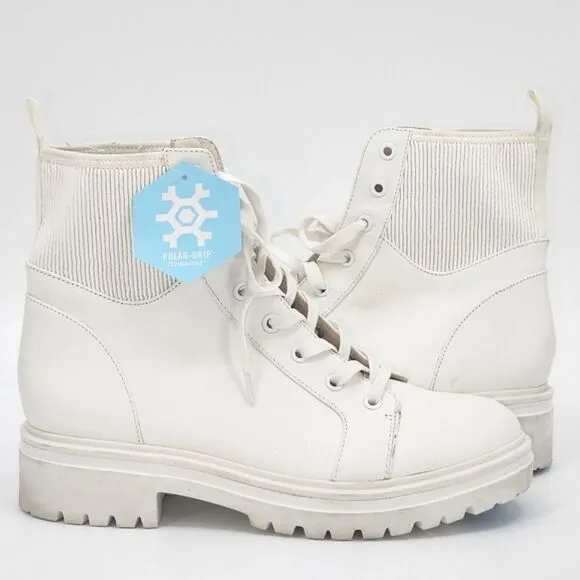 Kenneth Cole Rhode Light Leather Combat Boots with Polar Grip 8.5 White