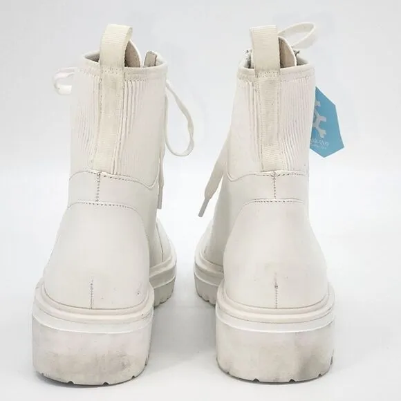 Kenneth Cole Rhode Light Leather Combat Boots with Polar Grip 8.5 White