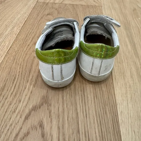 Kids Authentic Golden Goose Old School Velcro Sneaker - White/Green Star Sz 23