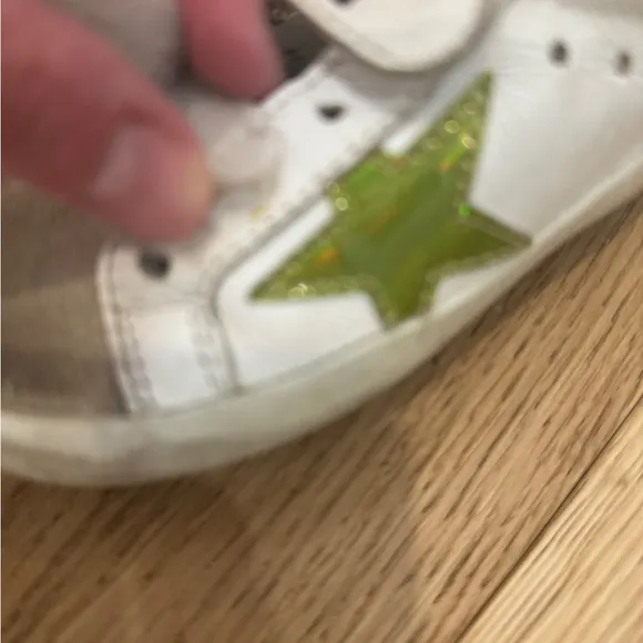 Kids Authentic Golden Goose Old School Velcro Sneaker - White/Green Star Sz 23