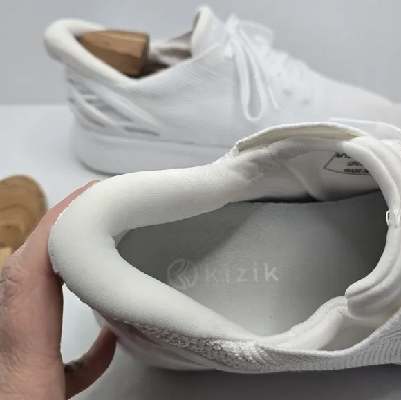 Kizik | Athens triple white knit sporty slip-on sneakers | MENS 8.5 (Wide)