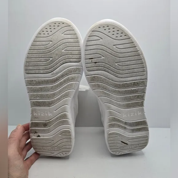 Kizik | Athens triple white knit sporty slip-on sneakers | MENS 8.5 (Wide)