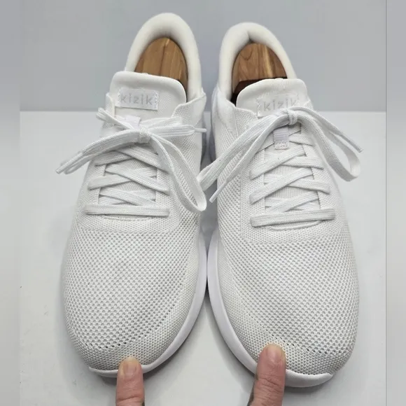 Kizik | Athens triple white knit sporty slip-on sneakers | MENS 8.5 (Wide)